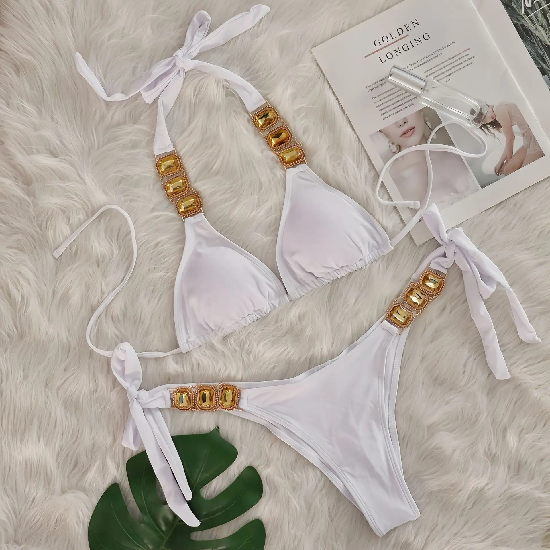 DEKA Sexy Crystal Diamond Swimwear Rhinestone Bikini Set Women Luxury Black Push Up Bandage Thong Swimsuit Beach Bathing Suit