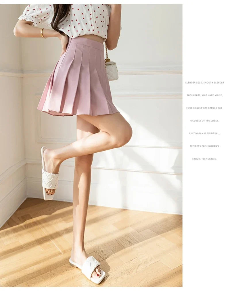 Women High Waist Pleated Skirt with Safety Shorts, Black A Line Mini Skort for Casual Office School Style Outfits