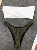 Sexy Sparkling Shiny Ribbed Bandeau Bikini 2025 Women Swimsuit Female Swimwear Two piece Bikini Set Triangle Bathing suit Swim