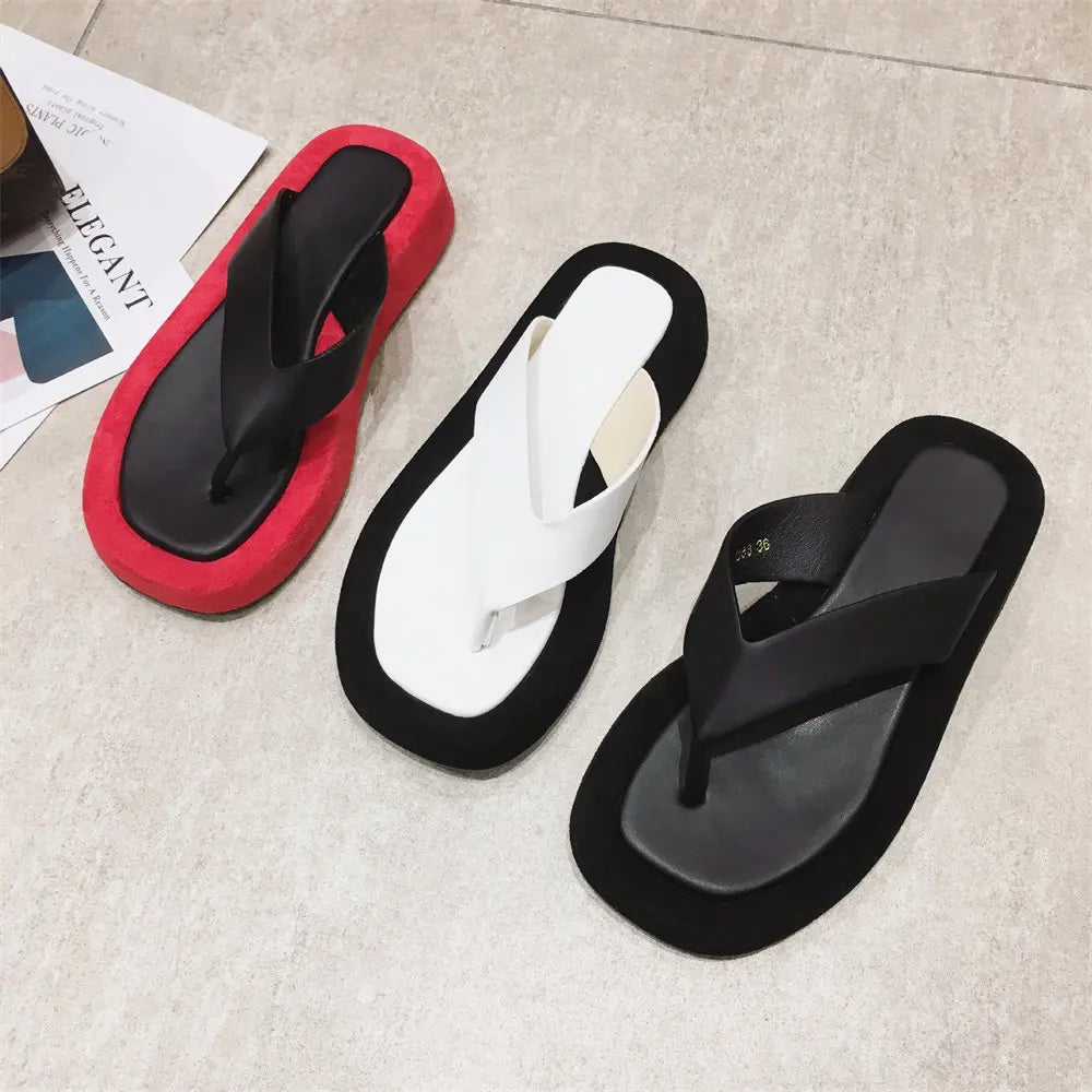 2025 Women's Flat Flip Flops Sandals Black White Summer Shoes Casual Outdoor Wear Beach Vacation Slides