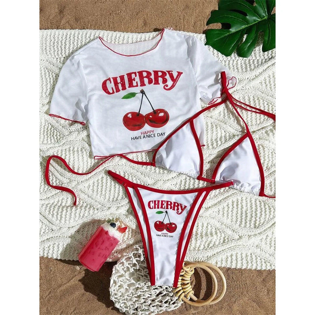 S -XL 13 Color Printed Three-piece Bikini set Short Sleeve Bikini Female Swimsuit Women Swimwear Bather Bathing Suit Swim V6854G