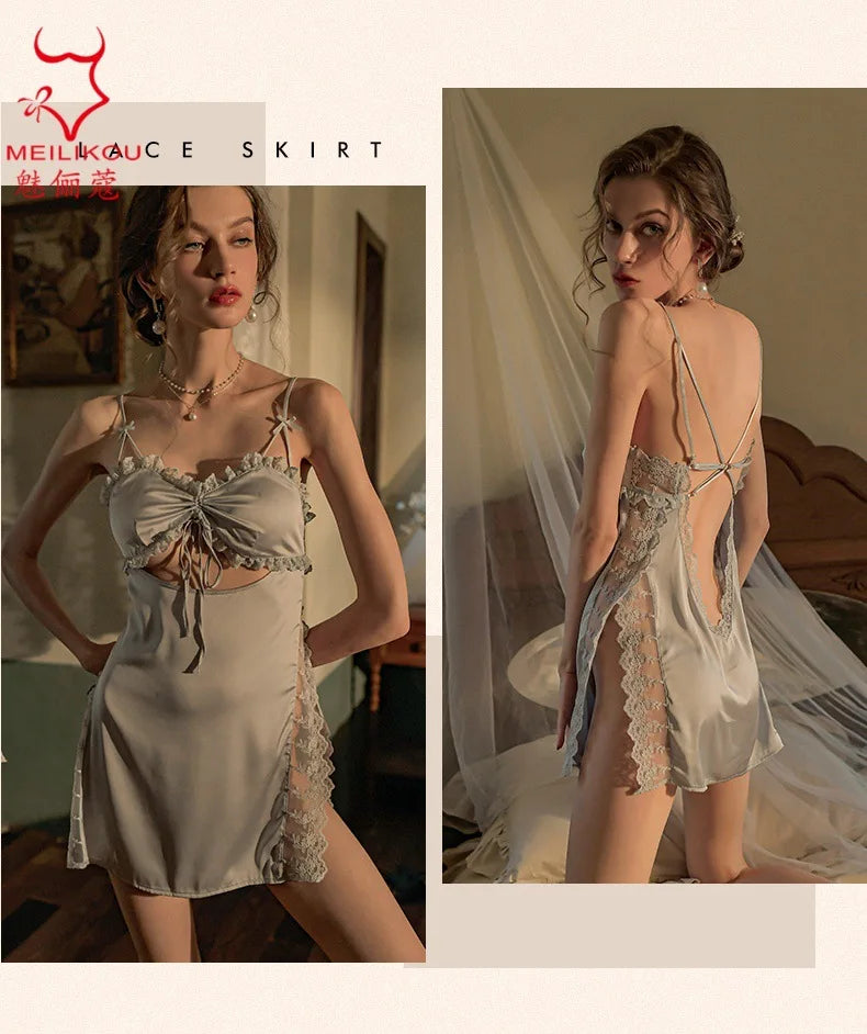 TJ large size sexy suspender skirt women's home nightgown