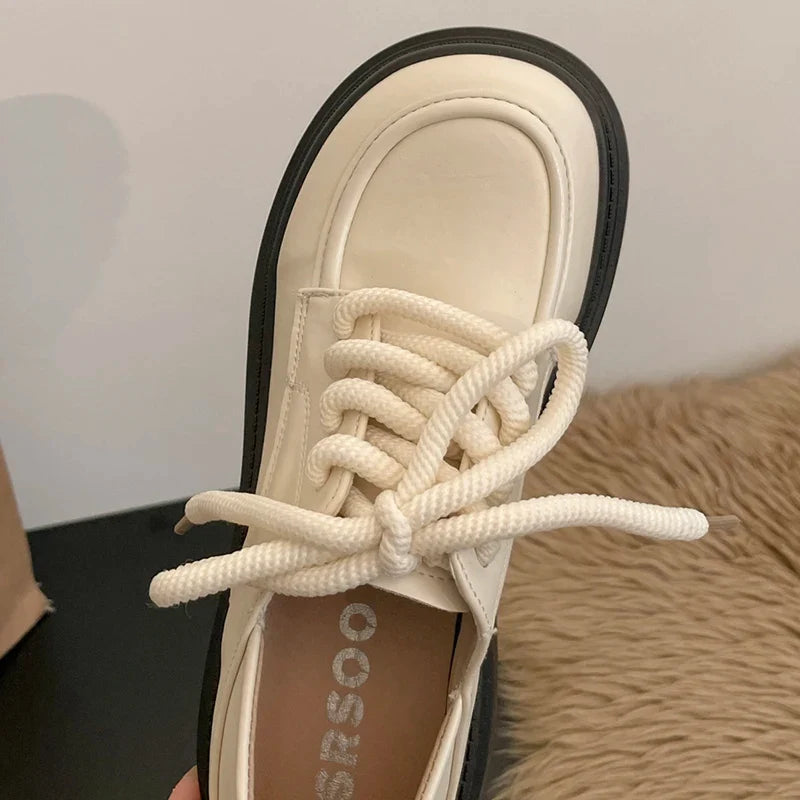 Elegant Lace-Up Platform Loafers for Women 2026 British Style High Heels Oxford Shoes Woman Preppy Style Pu Leather Shoes Female