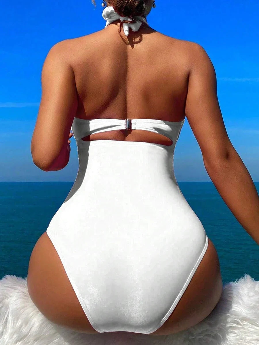 2026 Sexy Padded Swimsuit Women One Piece Halter Hollow Swimwear Female Solid Bathers Bathing Swimming Swim Suit Beachwear