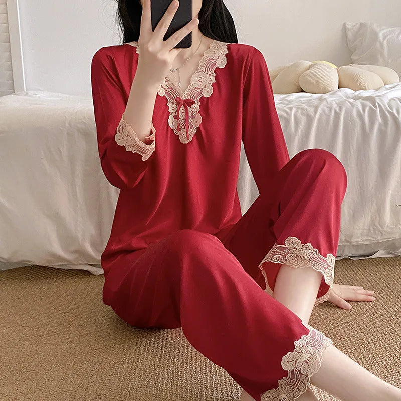 Women's Spring and Autumn Summer Ice Silk Long Sleeve Home Clothes Women's Silk Four Seasons Large Size Suit