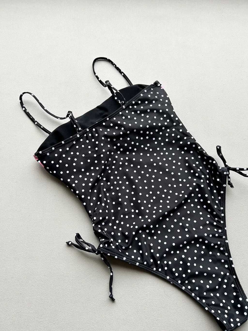 2026 Summer Women's One-piece Suit Swimwear Dot Patchwork Swimsuit Strappy Bodysuit Bikini High Waist Push Up Monokini Beachwear