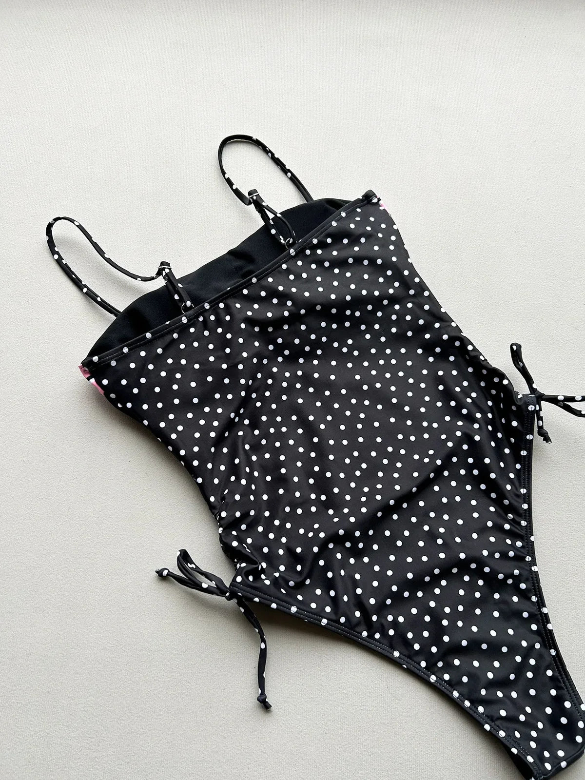 2026 Summer Women's One-piece Suit Swimwear Dot Patchwork Swimsuit Strappy Bodysuit Bikini High Waist Push Up Monokini Beachwear