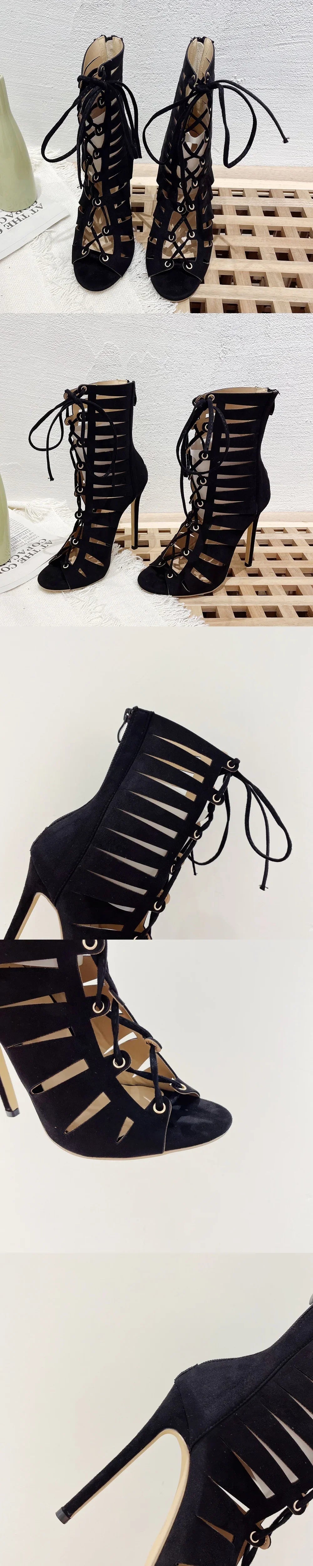 New Big Size 42 Sexy Thin High Heels Cross-tied Gladiator Sandals Women Elegant Black Dancing Party Shoes Stiletto Ankle Booties