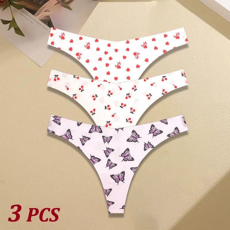 3Pcs Ultra-thin Seamless G-string Women Thongs Sexy Sweet Fruit Low-waist Panties Ladies Soft Cute Thongs Female S-XL T-Back