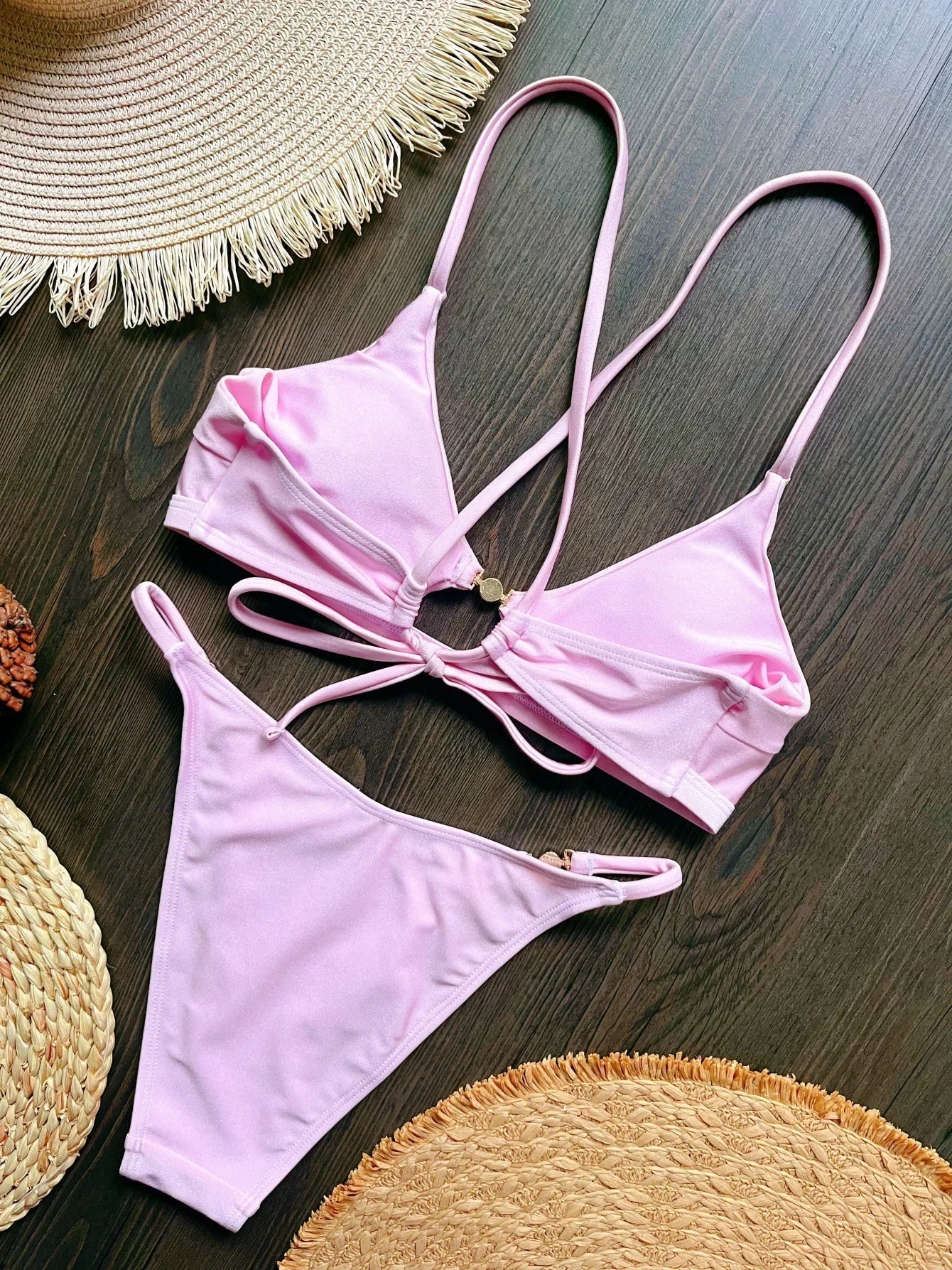 2026 Cross Back Hollow Out Bikini Women Swimsuit Female Swimwear Two-pieces Bikini Set High Cut Bather Bathing Suit Swim Lady