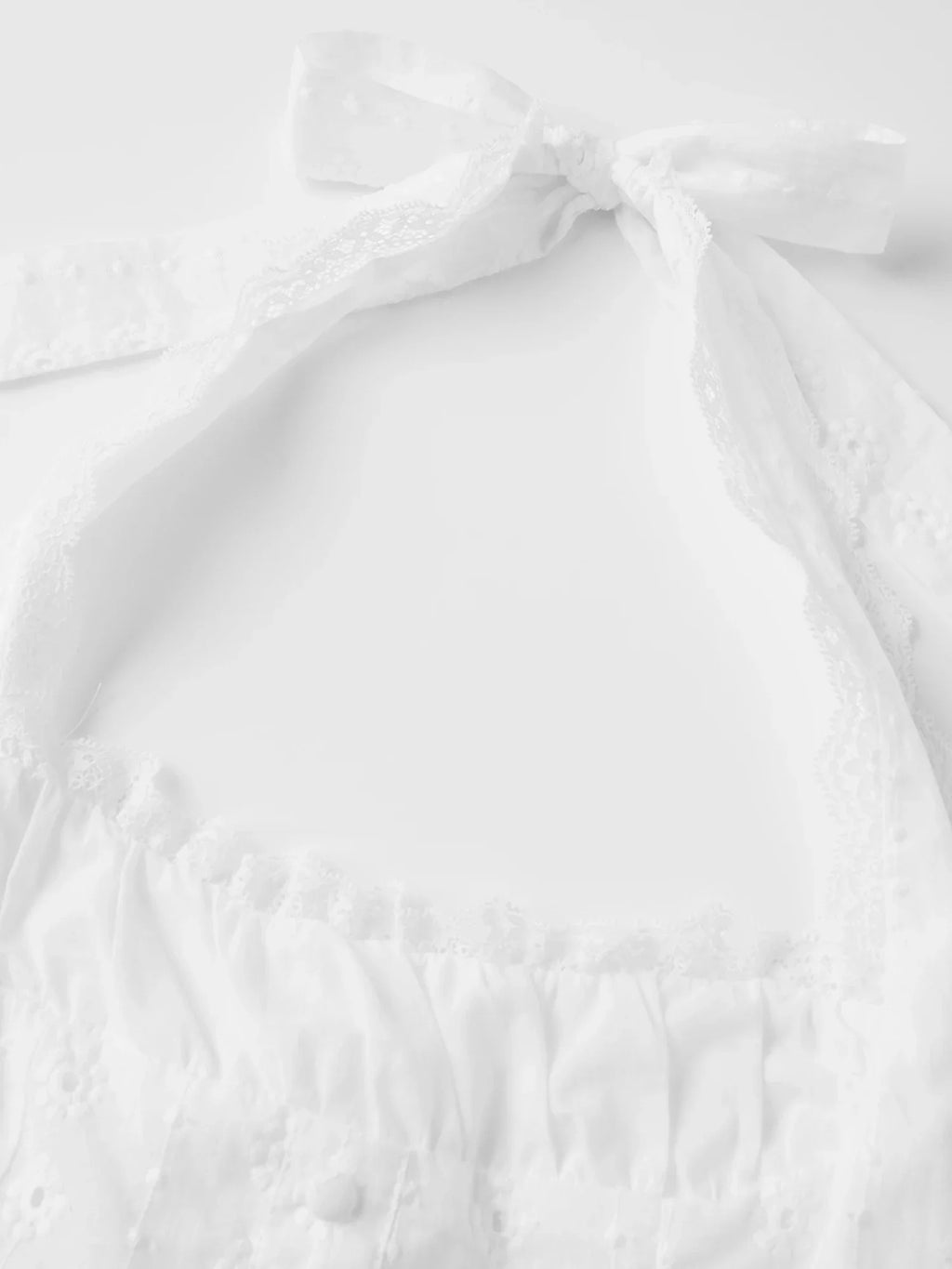 Women's Summer Solid Color Halter Neck Mini Dress Lace Trim Neckline Eyelet Embroidery Backless Tie-Back Slim Party Dresses