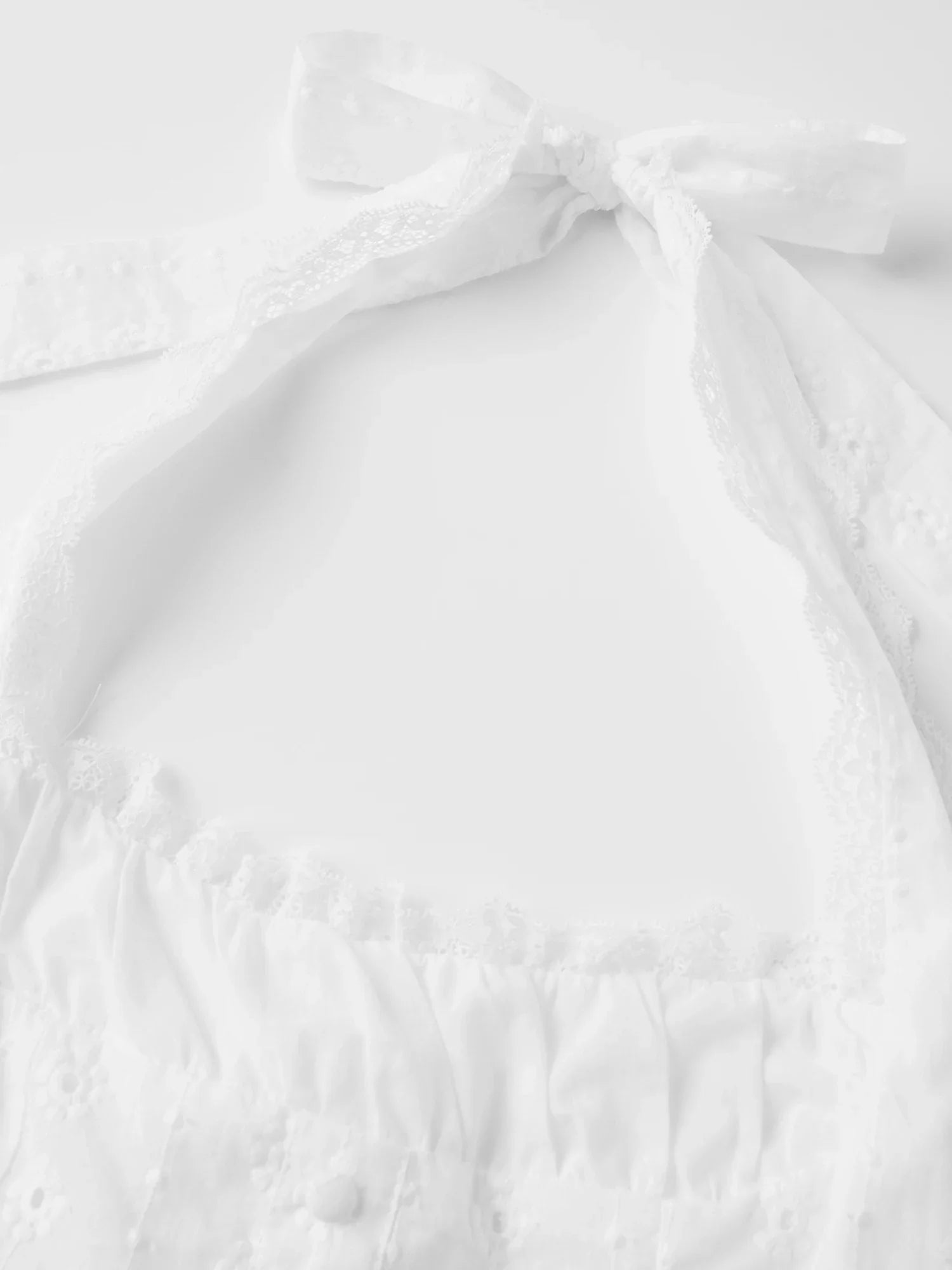 Women's Summer Solid Color Halter Neck Mini Dress Lace Trim Neckline Eyelet Embroidery Backless Tie-Back Slim Party Dresses