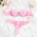 2pcs Women's Bra Set Sexy Lace Mesh Lingerie Set Ultra Thin Breathable Comfortable Lightweight Scallop Transparent Lingerie Set
