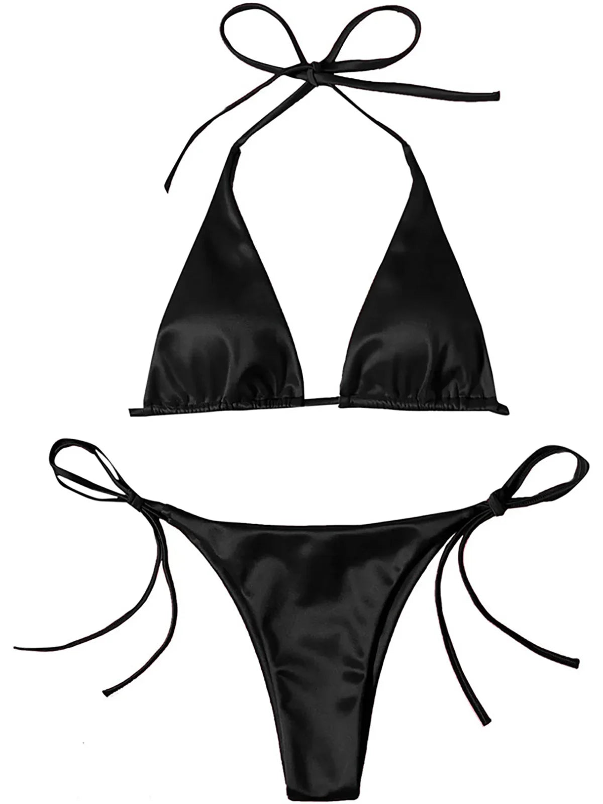 Sexy Satin Halter Brazilian Padded Bikini Female Swimsuit Women Swimwear Two-Pieces Bikini Set Bather Bathing Suit Swim V4966S