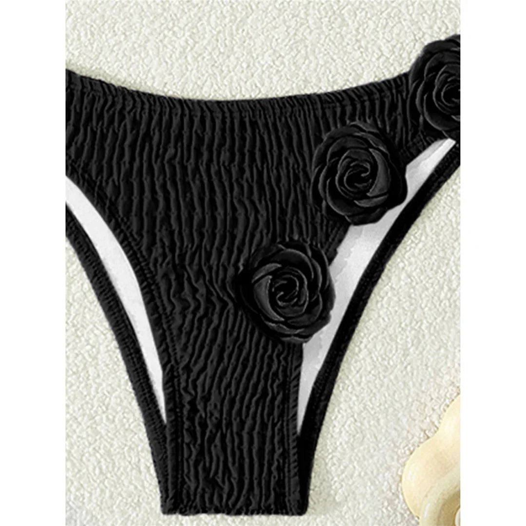 3D Flowers Halter Wrinkled Brazilian Bikini Women Swimwear Female Swimsuit Two-Pieces Bikini Set Bather Bathing Suit Swim V5559