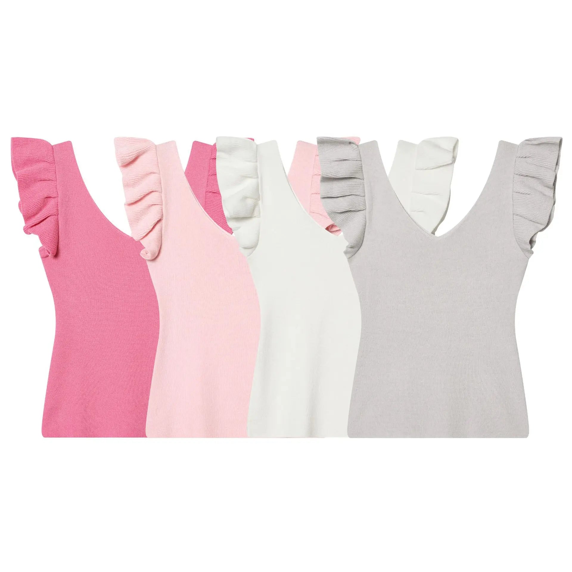 Fashionable Casual V-neck Flutter Sleeve Knit Top Women Ruffle Sleeve V Neck Knit Tank Top Sleeveless Slim Fit Casual Style C66D