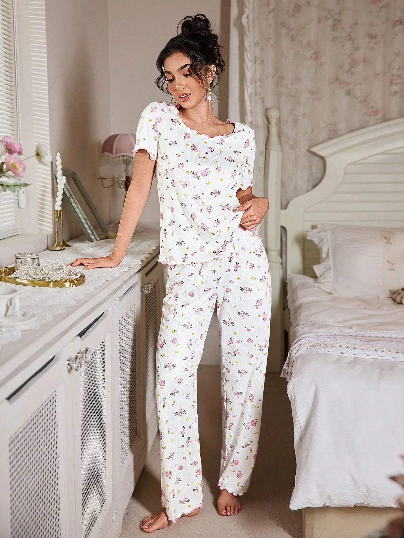 Women's Sleepwear New Loose Pajamas Floral Short-sleeved Trousers Loungewear Casual Wear Two-piece Set Pijamas Pyjamas Women