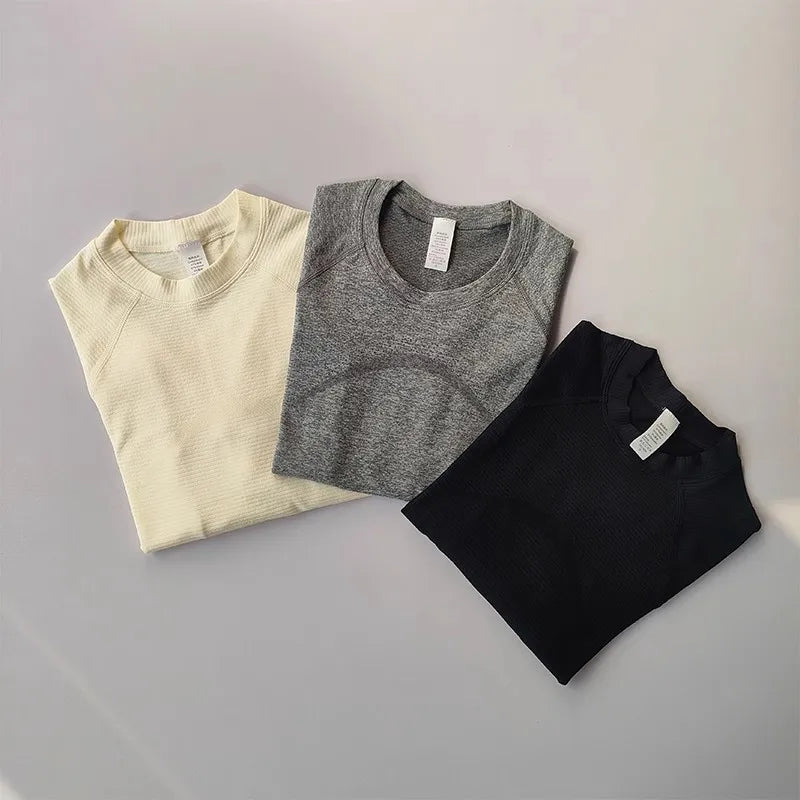 Women's round Neck Fitness Top for Autumn Running Training Pilates Yoga Workout Clothing Comfortable Training Top