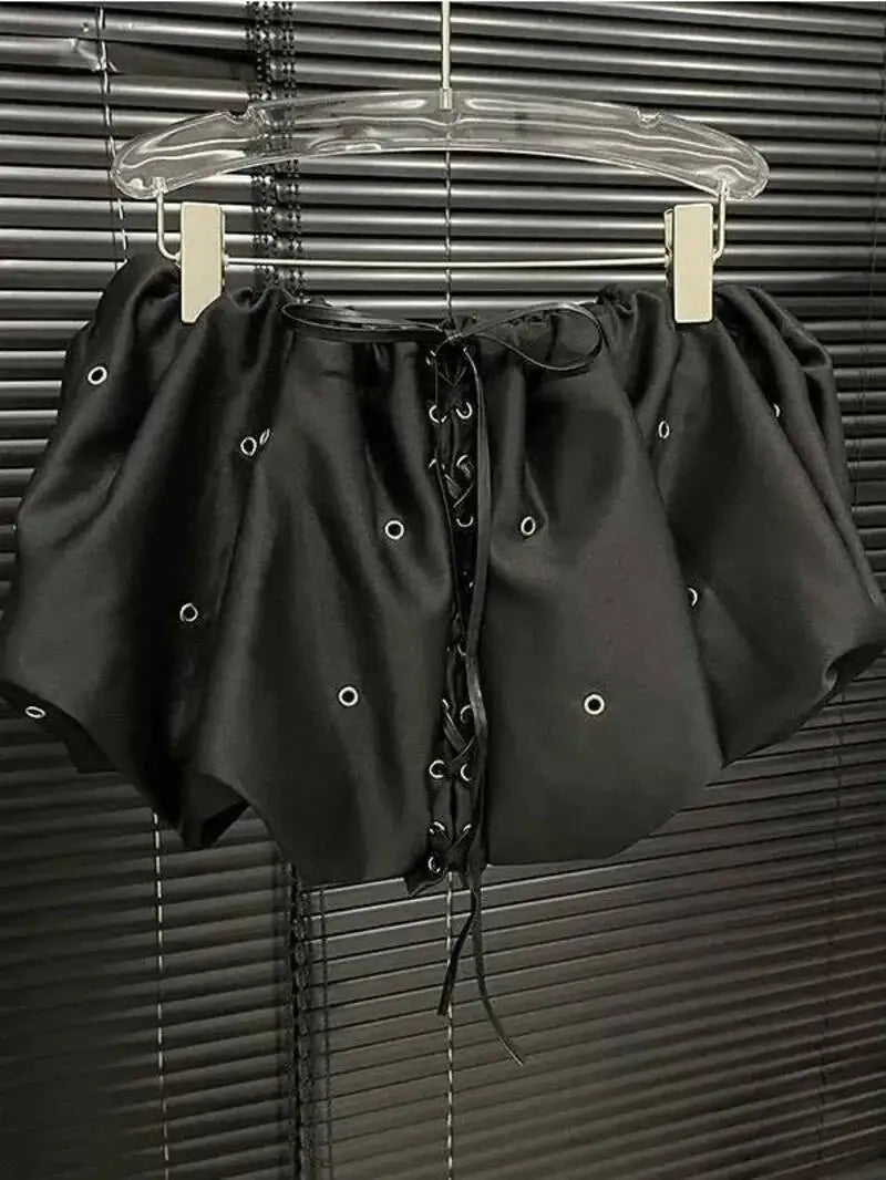Fashion Women's Solid Color Bandage A-line High Waist Skirt 2026 Summer New Trendy Hole Design Skirts Female Trendy TB02