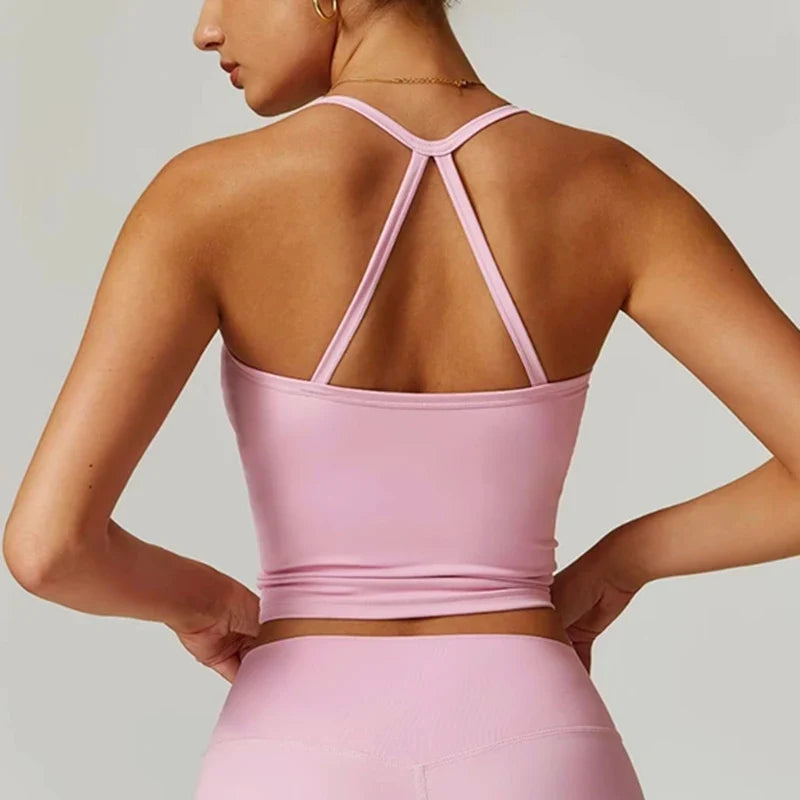 Women's Slim Fit Yoga Fitness Vest Skin Friendly Nude Sports Bra Pilates Top Beautiful Back Design Suspension Yoga Sports Bra