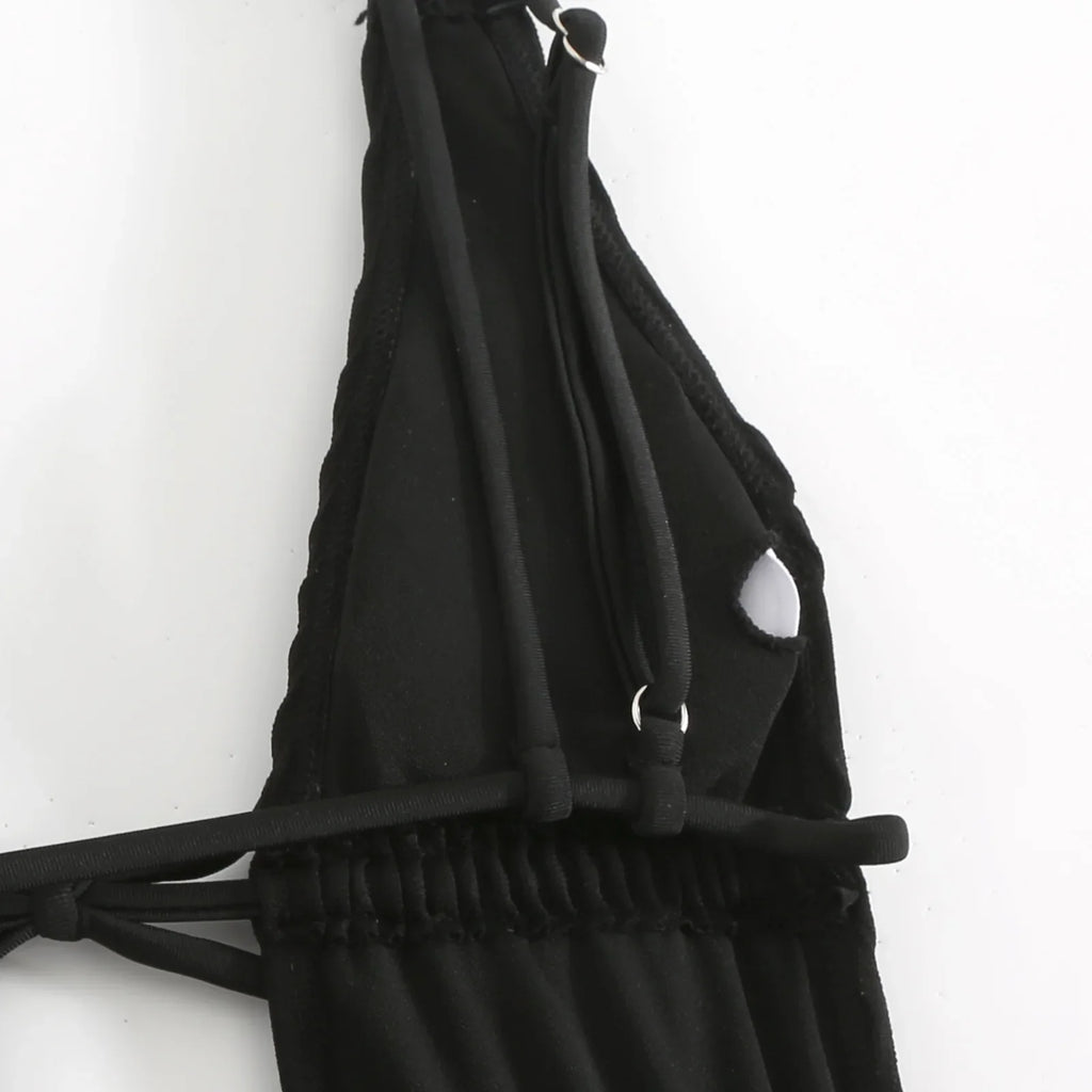 Deep V Neck Halter Wrinkled Female Swimwear One Piece Swimsuit Women Backless Monokini High Cut Bather Bathing Suit Swim Lady