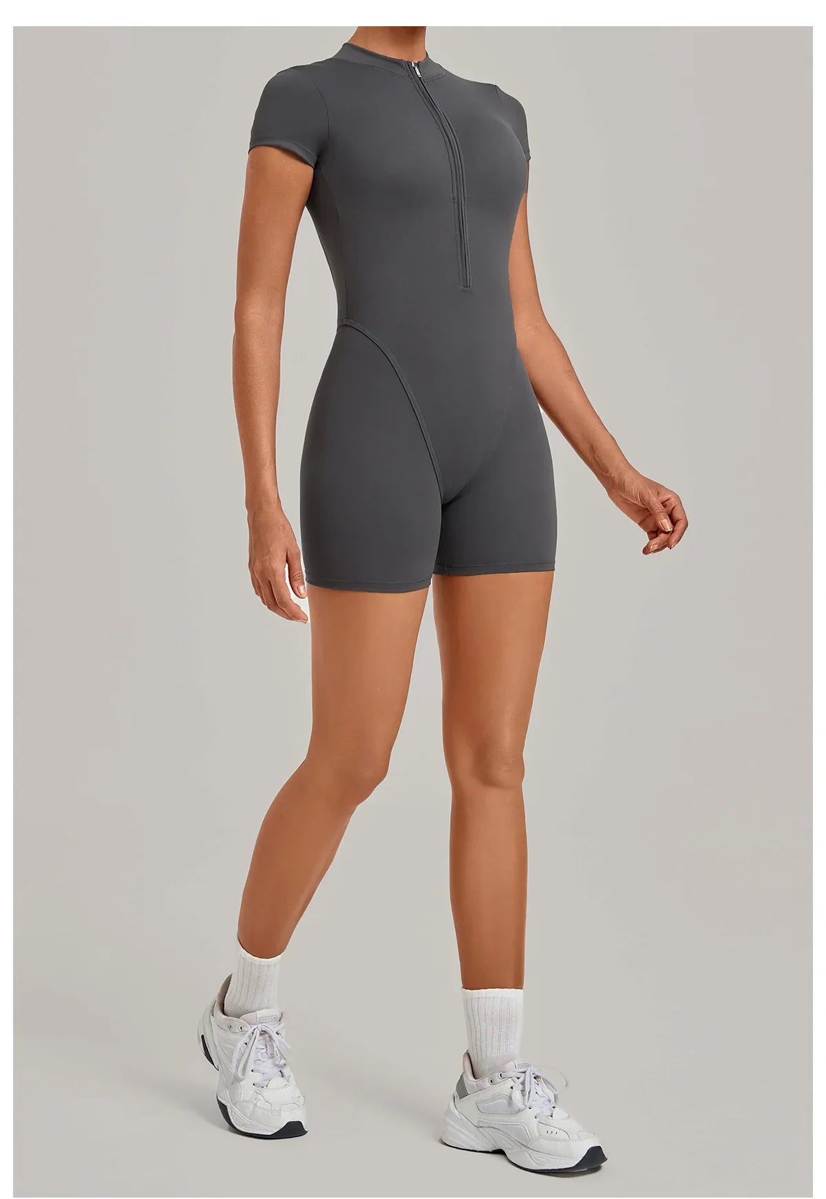 Half-zipper Slimming Yoga Jumpsuit Women Hollow Out Backless Sports One Piece Suits Short Sleeve Butt Lifting Tight Overalls