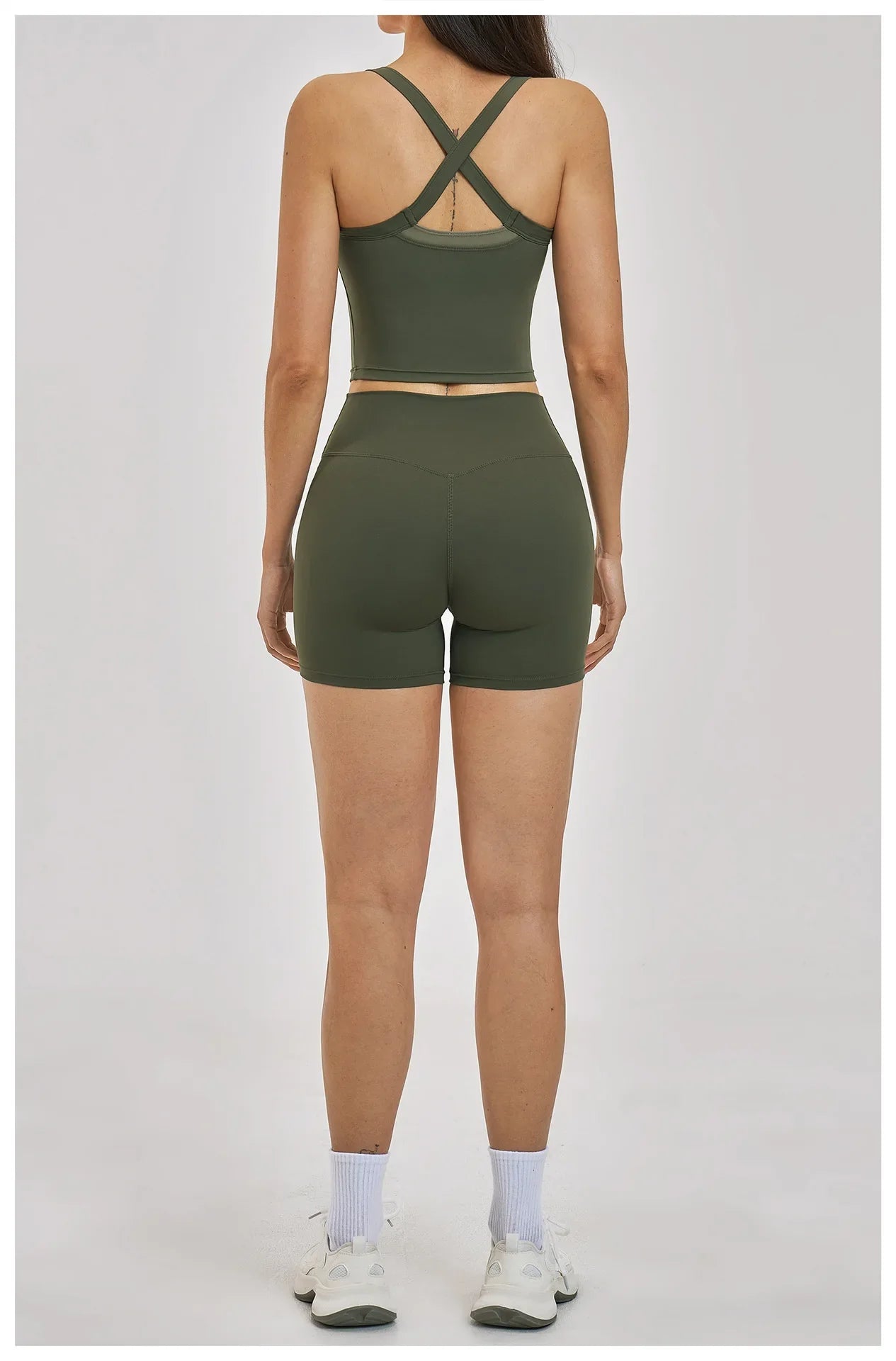 Naked Yoga Suit Workout Clothes Women Back Cross Shockproof Slim Sports Tank Top High Waist Short Fitness Suit Athletic Wear