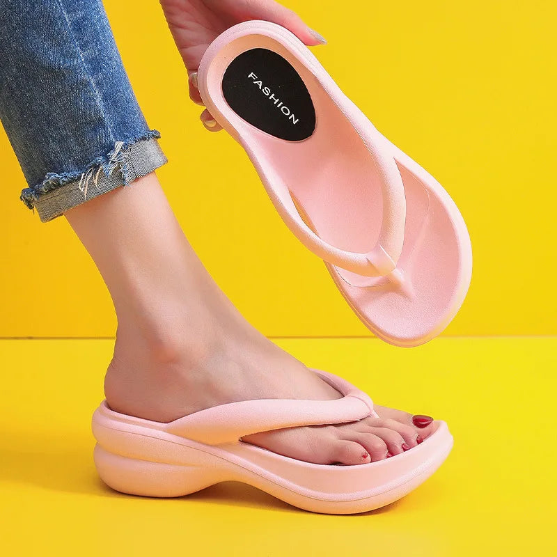 Thick Sole Wedges Flip Flops For Women 2025 Summer Clip  Platform Sandals Woman Non-slip Beach Slippers Girls Outdoor Slides