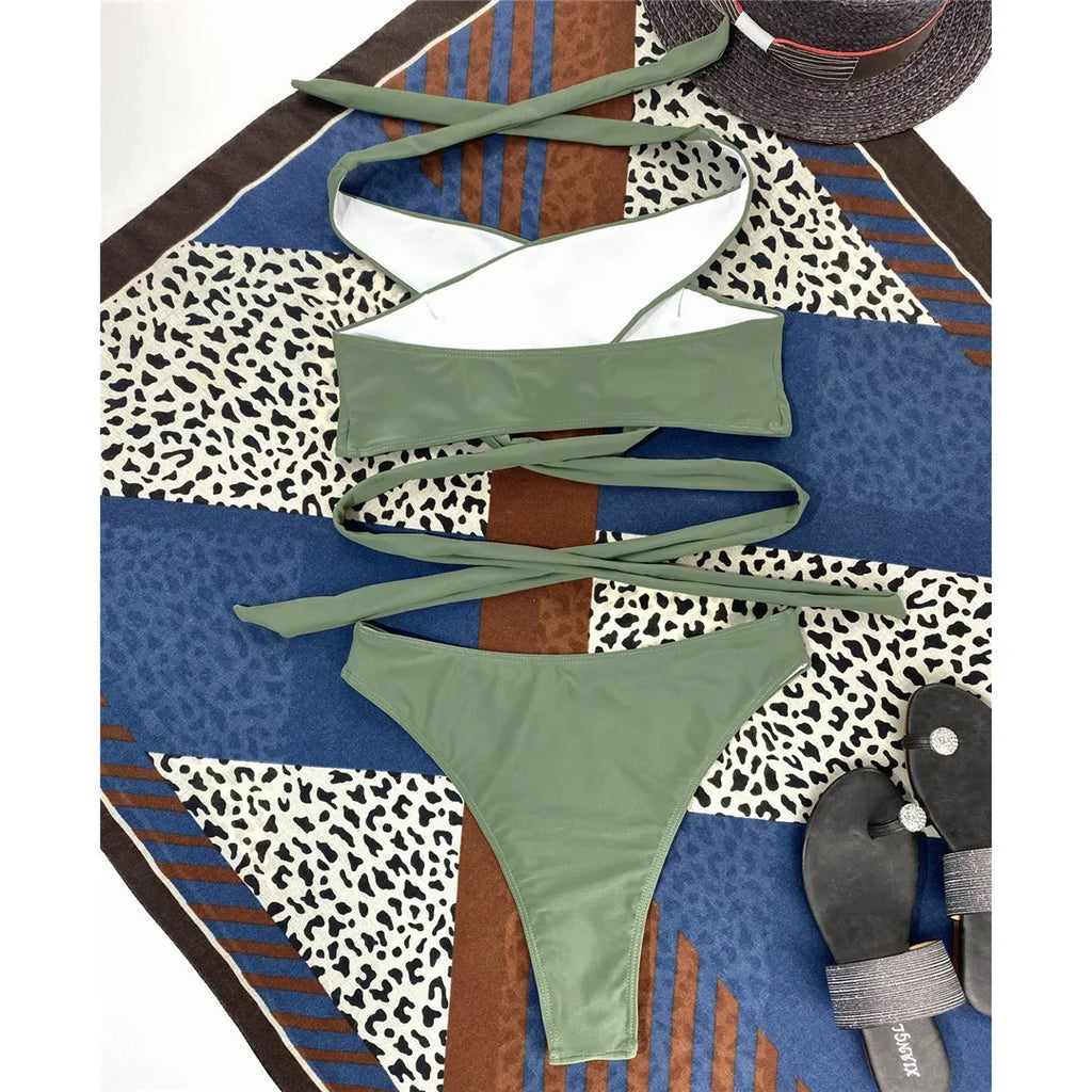 New 5 Colors White Cut Out Women Swimwear Bikini Female Swimsuit Two-Pieces Bikini Set Brazilian Bather Bathing Suit Swim V3366B