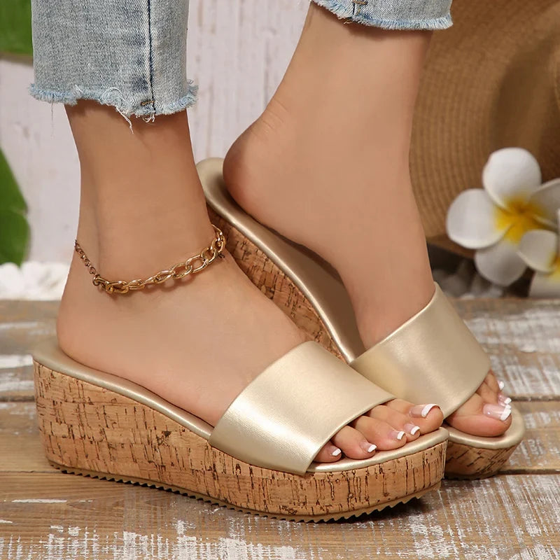 Fashion White Wedges Sandals Women Plus Size 43 Chunky Platform Slippers Woman Lightweight Peep Toe High Heel Sandals Female