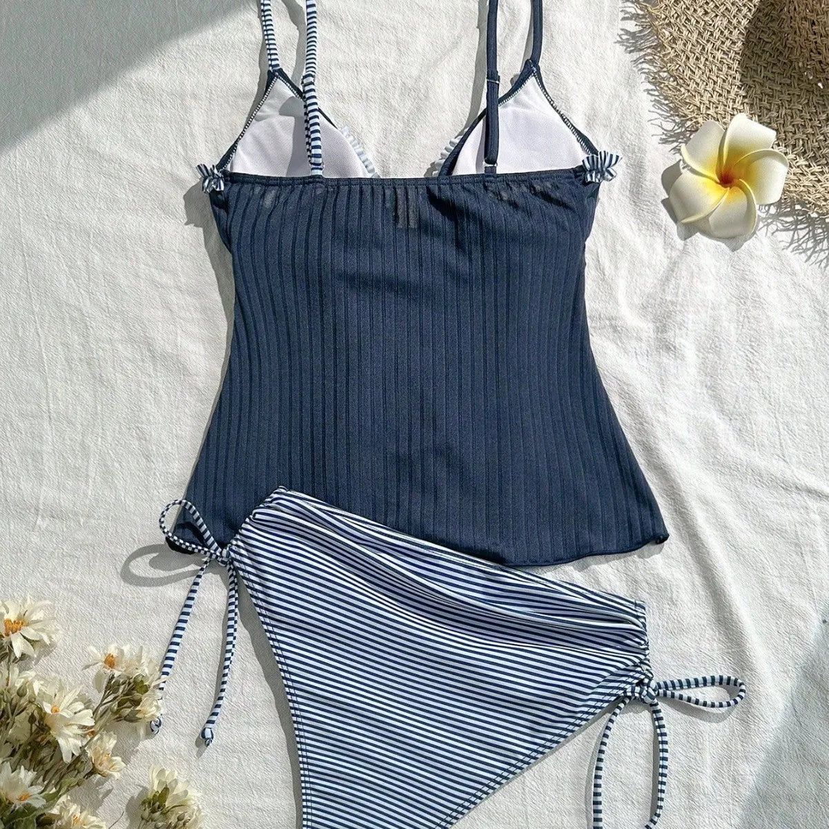 New 2026 Fashion Swimsuit Women Frill Trim Tankini Strappy Vest with Bow Swimwear Ruffles Beachwear Holiday Look Bathing Suits