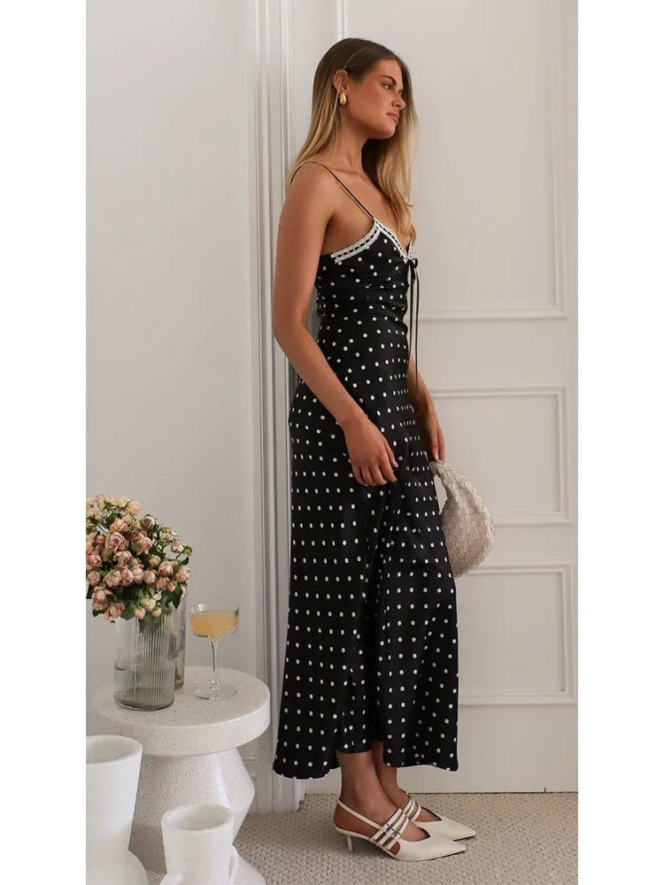 Foridol Polka Dots Summer Vintage Dress for Women V Neck Spaghetti Strap Slim Black Sleeveless Beach Party Dress Vestidos 2025