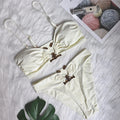 DEKA Bandeau U-Neck Metal Bikini Set Push Up Padded Cup Swimwear Women Solid Swimsuit Beachwear Water Swiminmg Bathing Suit