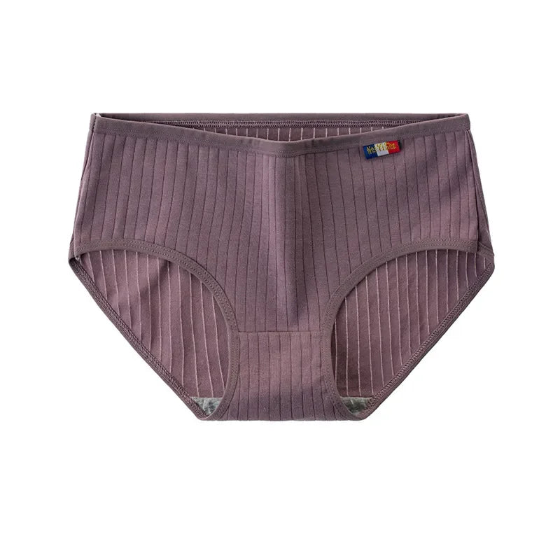 1 Pack Women's Ribbed Cotton Panties Stretchy Mid Rise Underwear Sexy Lingerie Breathable Japanese Style Multicolor Briefs M-XL