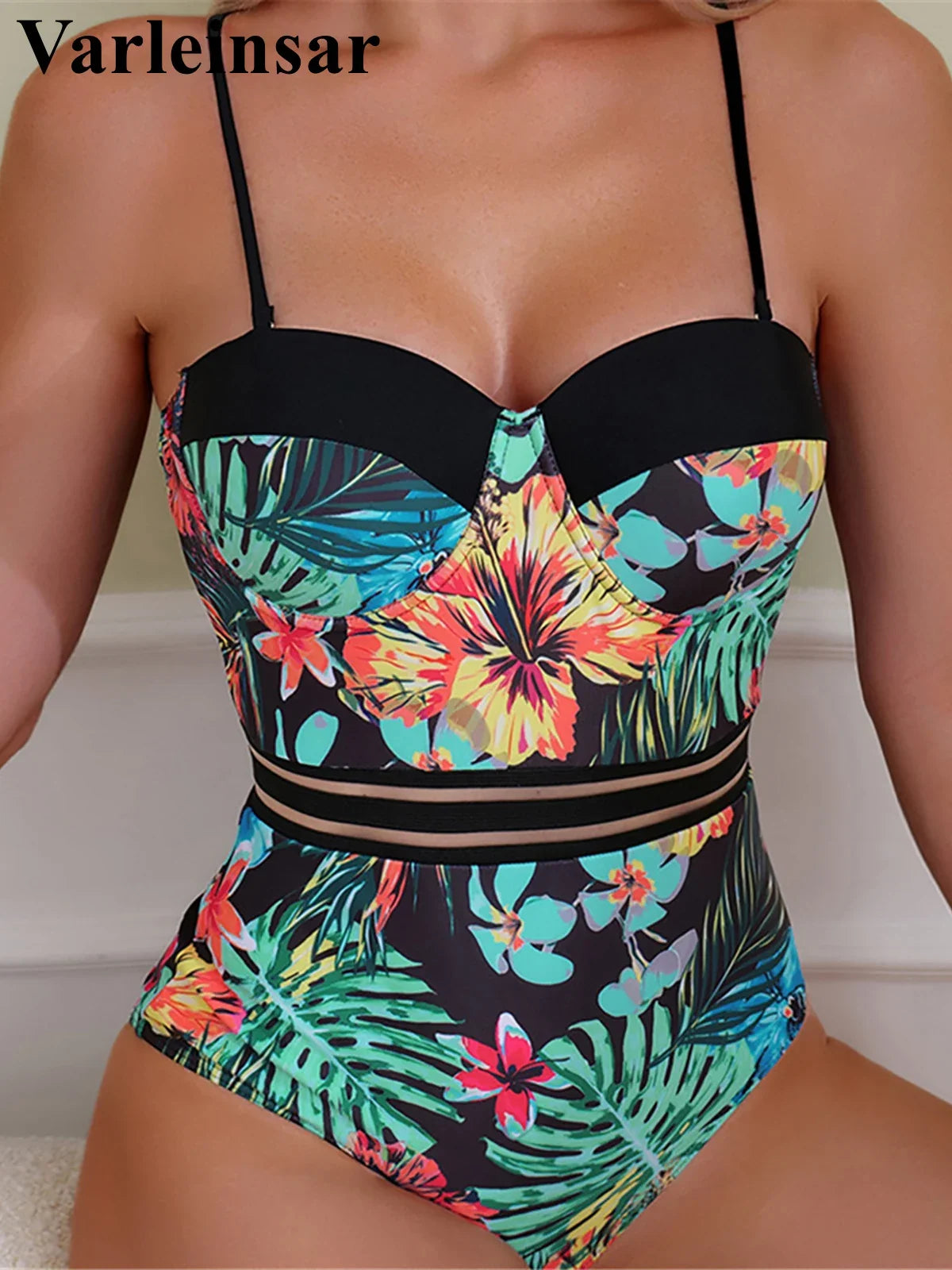 S - XL Leaves Printed Underwired With Bra Cup Women Swimwear One Piece Swimsuit Female Monokini Bather Bathing Suit Swim V5466