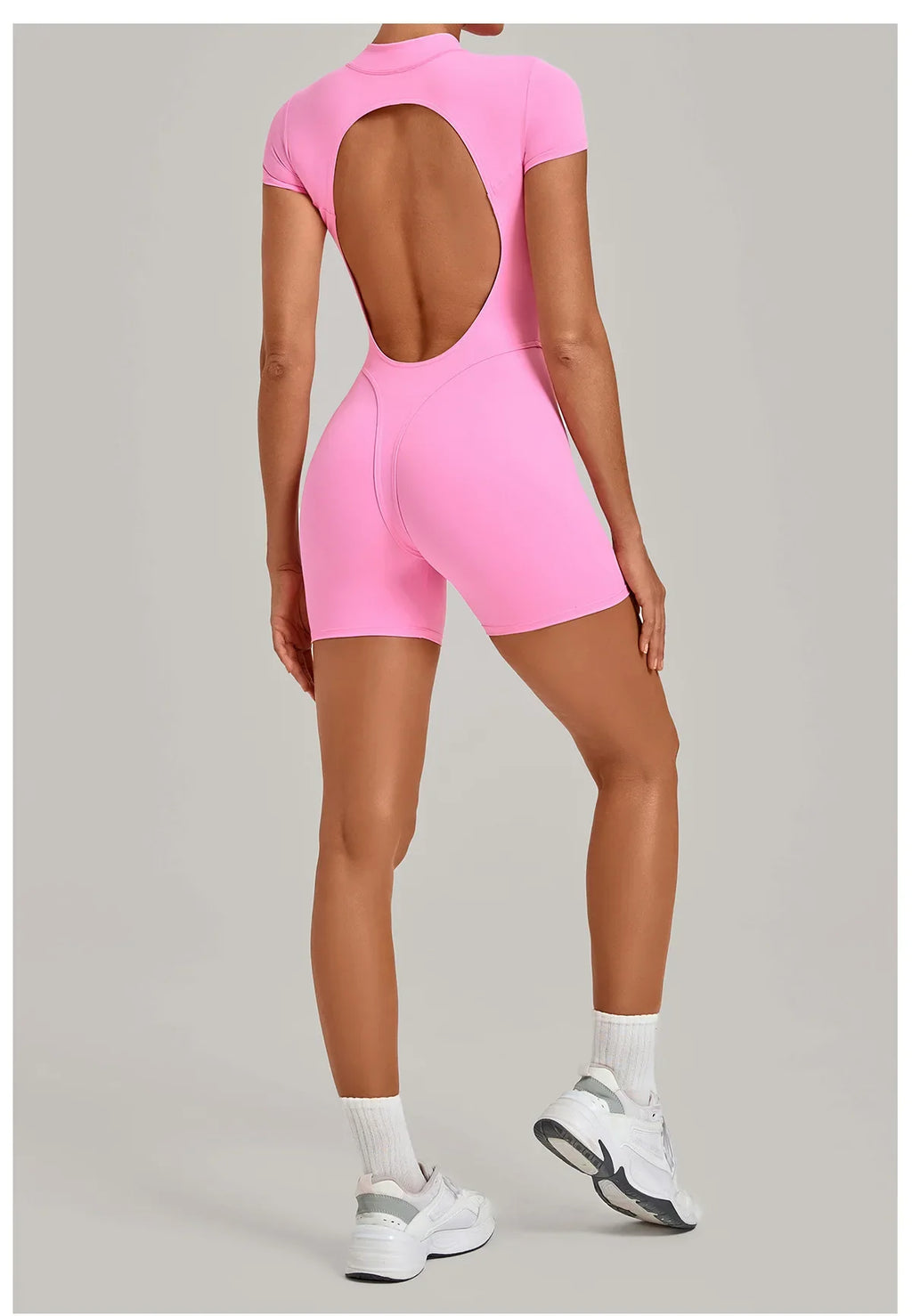 Half-zipper Slimming Yoga Jumpsuit Women Hollow Out Backless Sports One Piece Suits Short Sleeve Butt Lifting Tight Overalls