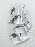 Comfortable Fashionable 2pcs V Neck Leopard Print Suspender Long Pants Pajama Set