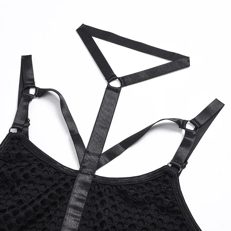 Toucheart Erotic Halter Bodysuit Large Mesh Splicing Andheavy Craftsmanship Women Hollow Seductive Intimate Hot Private Bodysuit