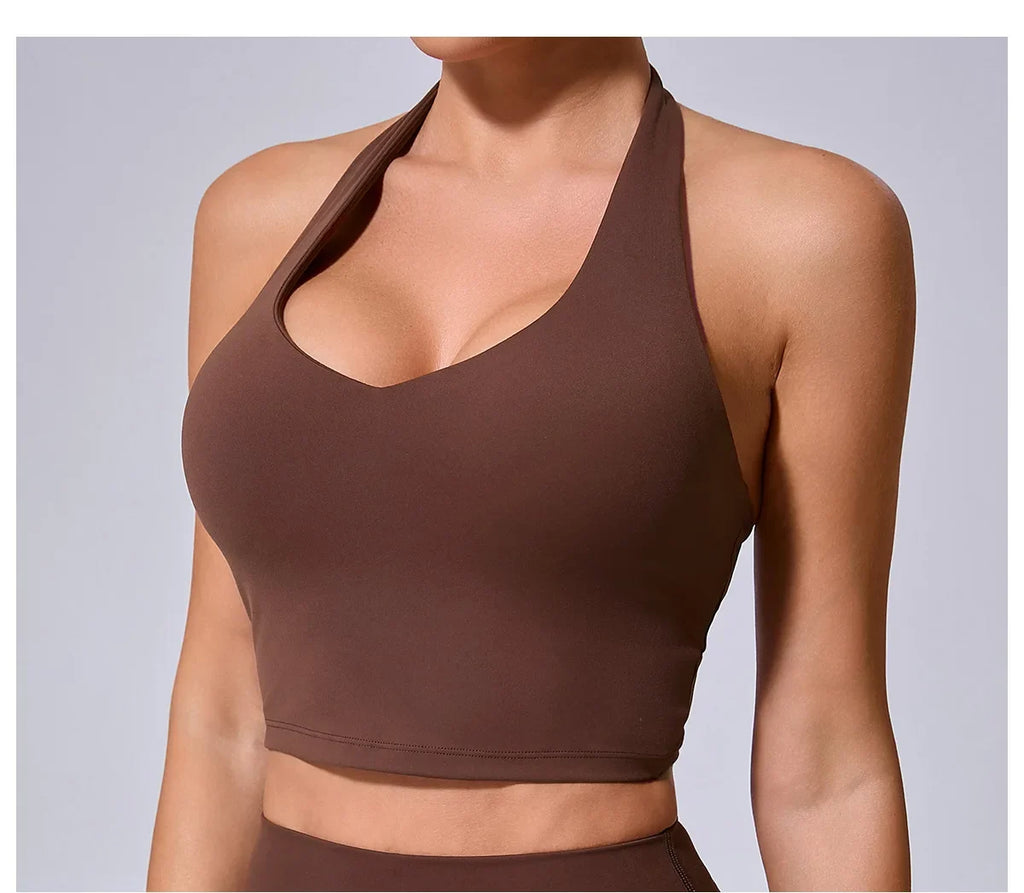 Hanging Neck Yoga Sports Bra Women Breathable Shock Proof Gym Workout Fitness Push Up Top Yoga Running Sportswear Vest Sexy Bra