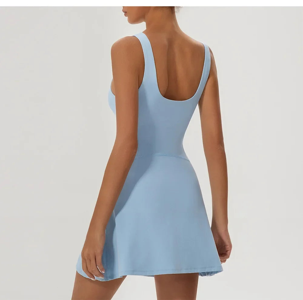 Tennis Fitness Dresses Women Fake Two Piece Sports Dress Outdoor Casual High Elasticity  Running Yoga Golf Mini Skirts