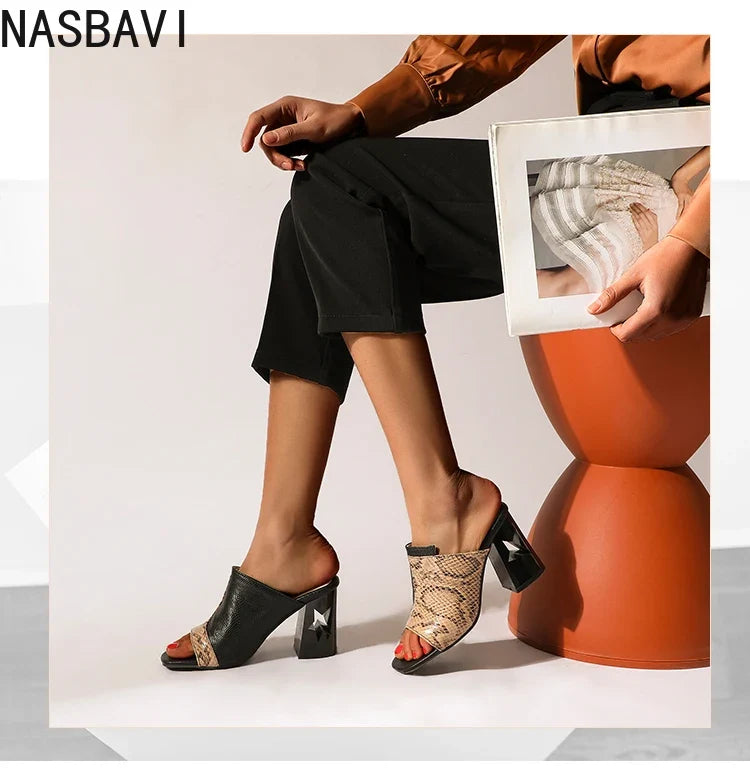 NASBAVI Brand New Ladies Peep Toe Summer Sandals Fashion Mixed Colors Chunky High Heels Women Sandals Party Woman Shoes 35-45