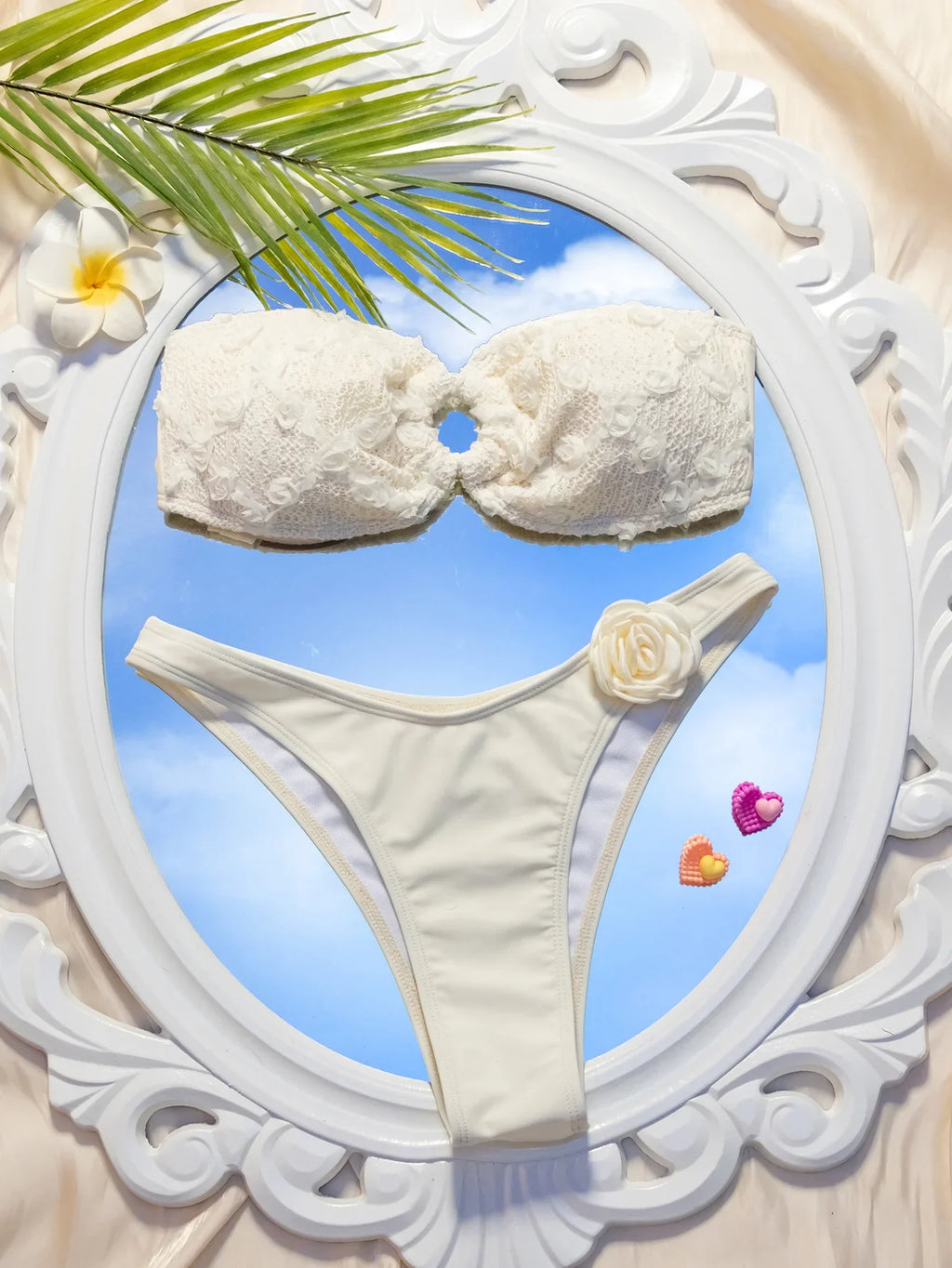 DEKA Brazilian Bandeau Bikini Set Swimwear Women 3D Flowers Swimsuit Bathing Suit Female Summer Beach Wear Biquini