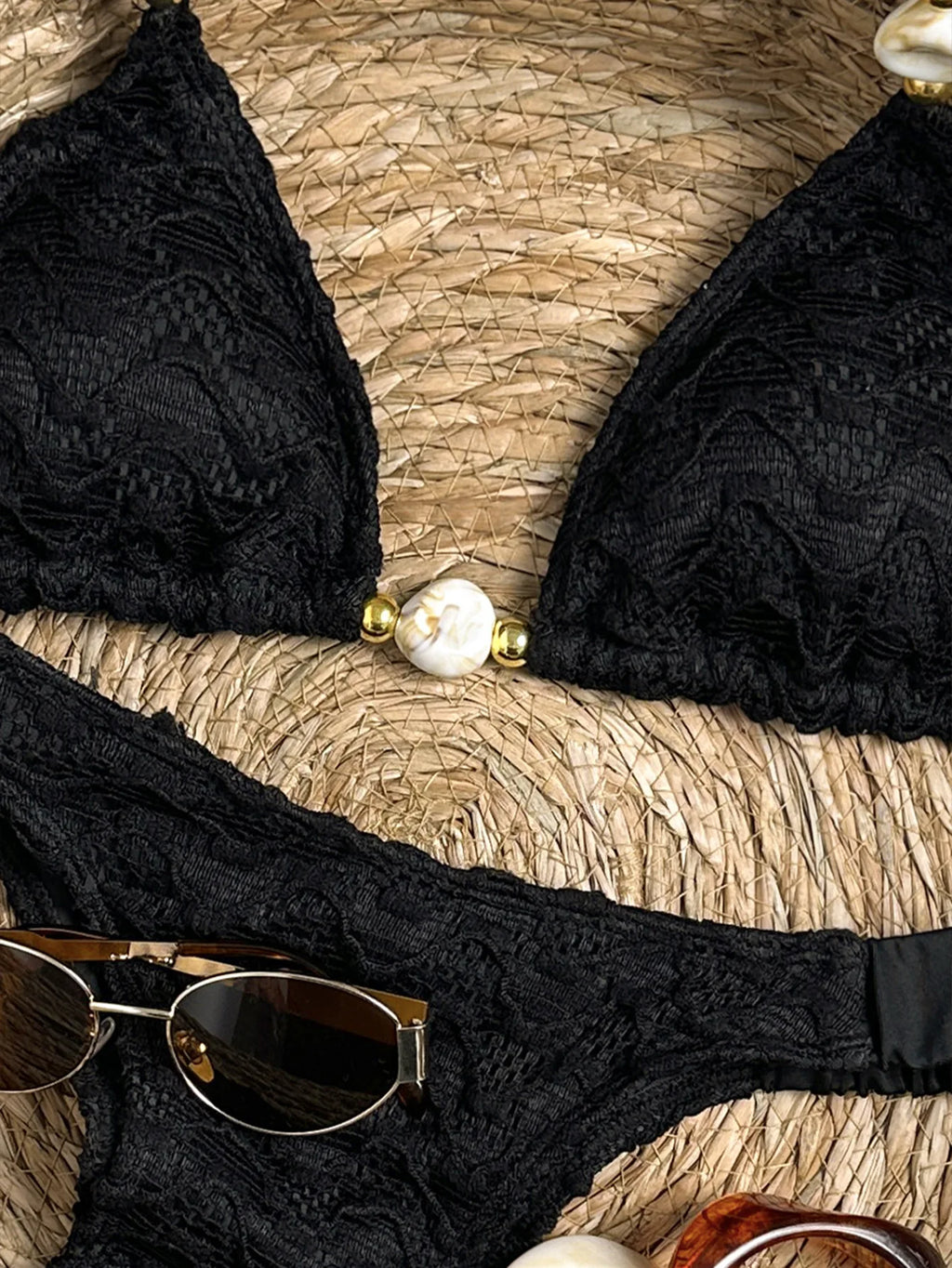 2026 Wrinkled Crinkled Halter Beads Bikini Women Swimwear Female Swimsuit Two-pieces Bikini Set Bather Bathing Suit Swim Lady