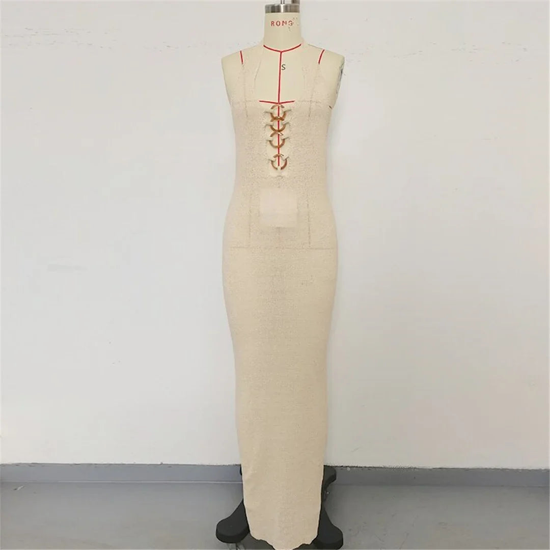2026 Halter Cut Out Backless Crochet Knitted Tunic Beach Cover Up Cover-ups Beach Dress Beach Wear Beachwear Female Women V6469
