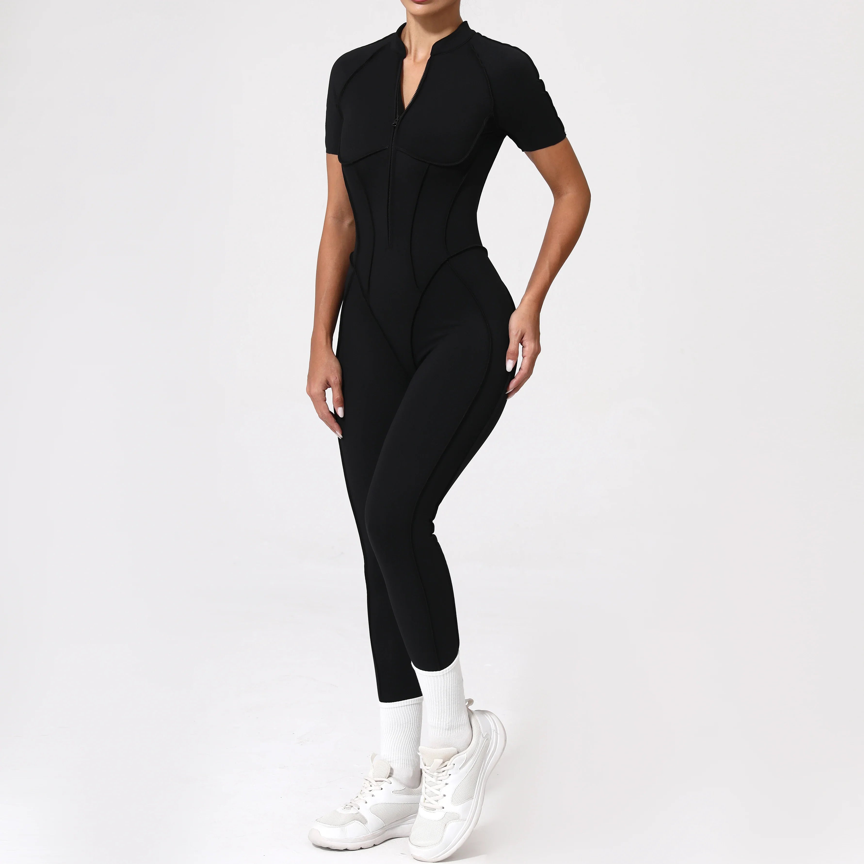 With Zipper Hollow Back Yoga Jumpsuit Sportswear Women Gym Clothes Running Fitness Yoga Backless Bodysuit
