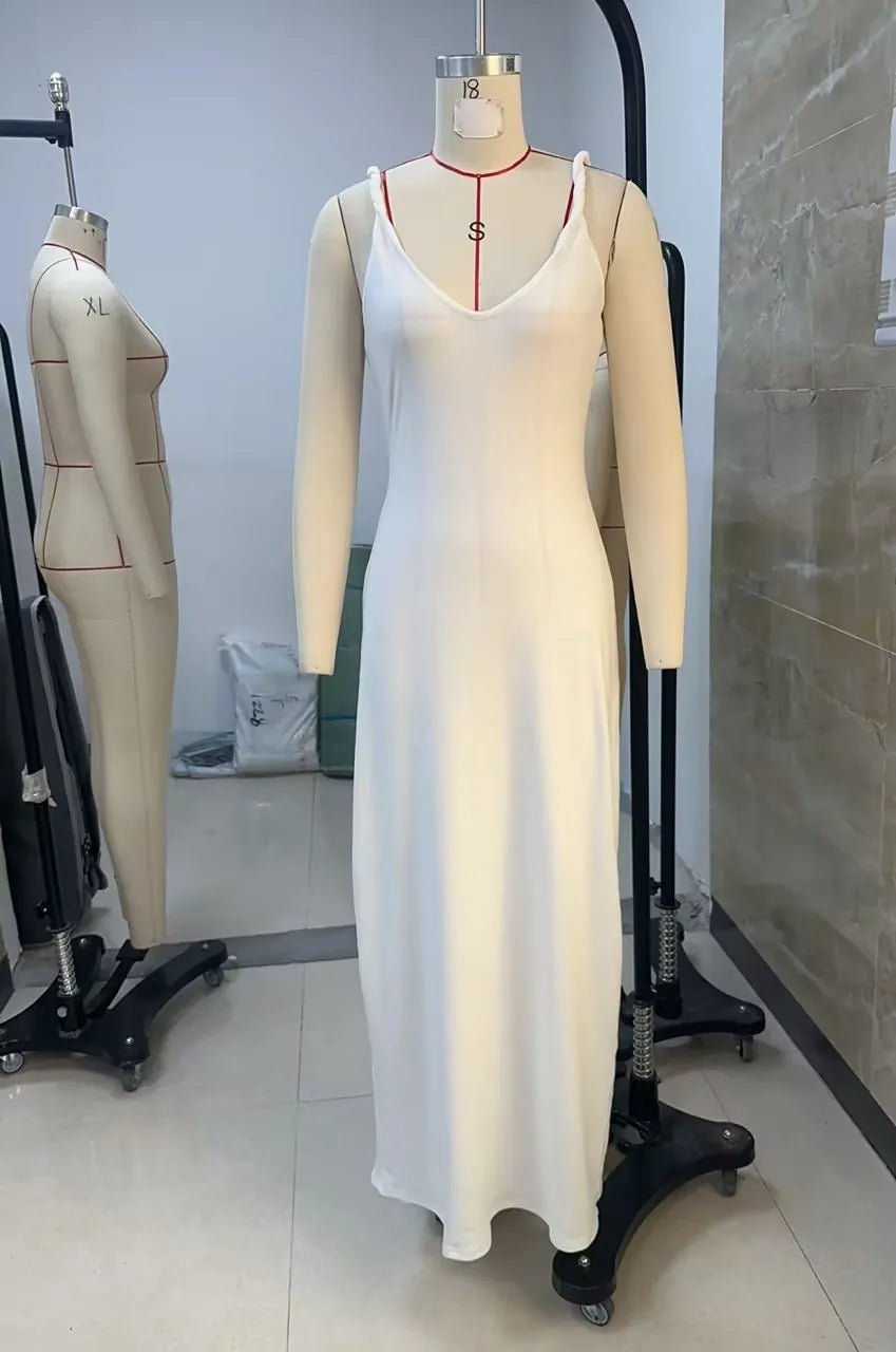 Women Sleeveless Summer Solid Color Twisted Straps Dresses V-Neck Backless Party Club Vacation Beach Long Dresses