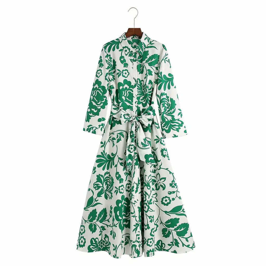 Foridol Casual Button Up Shirt Dress Maxi Long Women Dress Robe Floral Print Green Boho Autumn Winter Sash Laides Dress 2025
