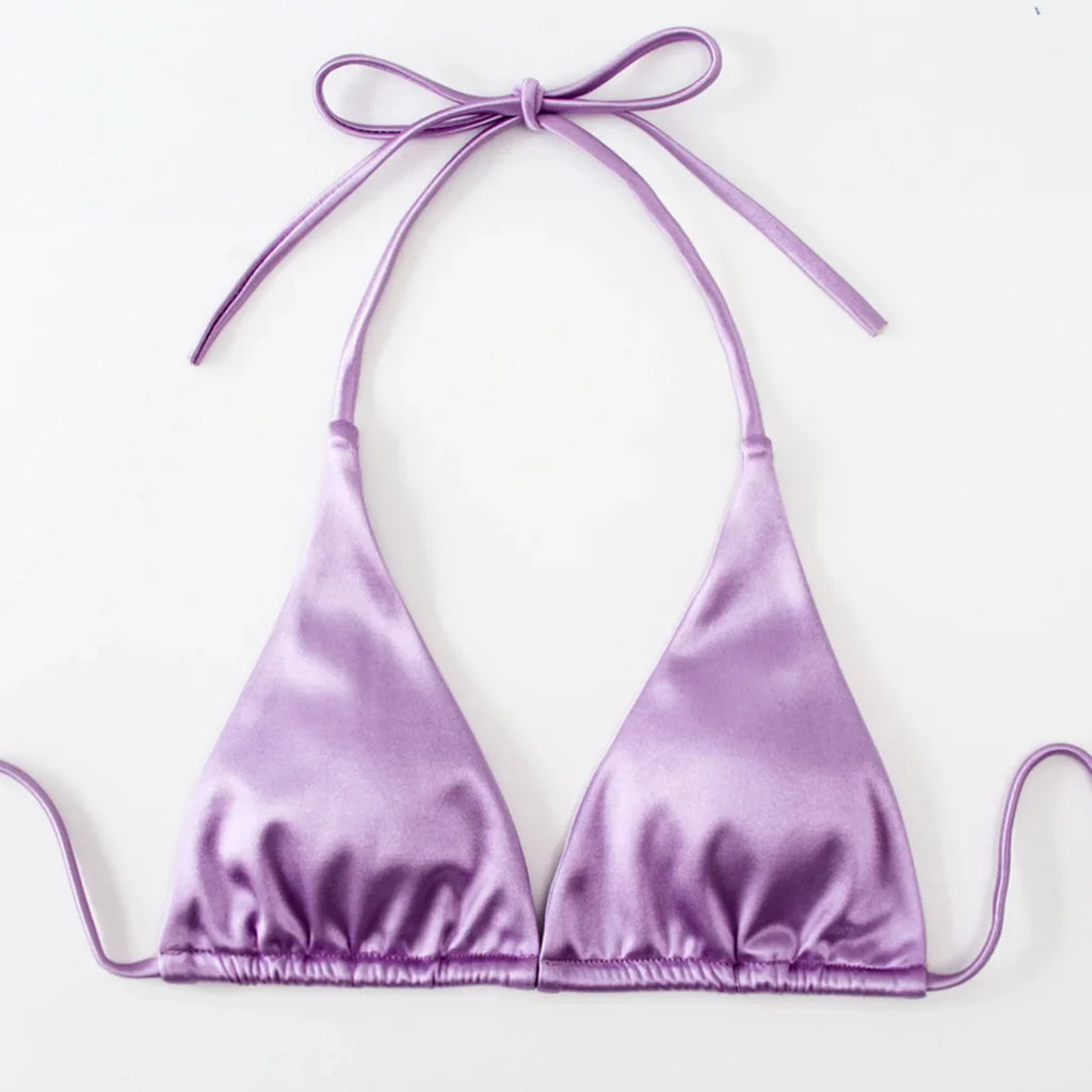 Sexy 13 Colors Halter Satin Brazilian Bikini Women Swimwear Female Swimsuit Two-pieces Bikini set Bather Bathing Suit Swim V4966