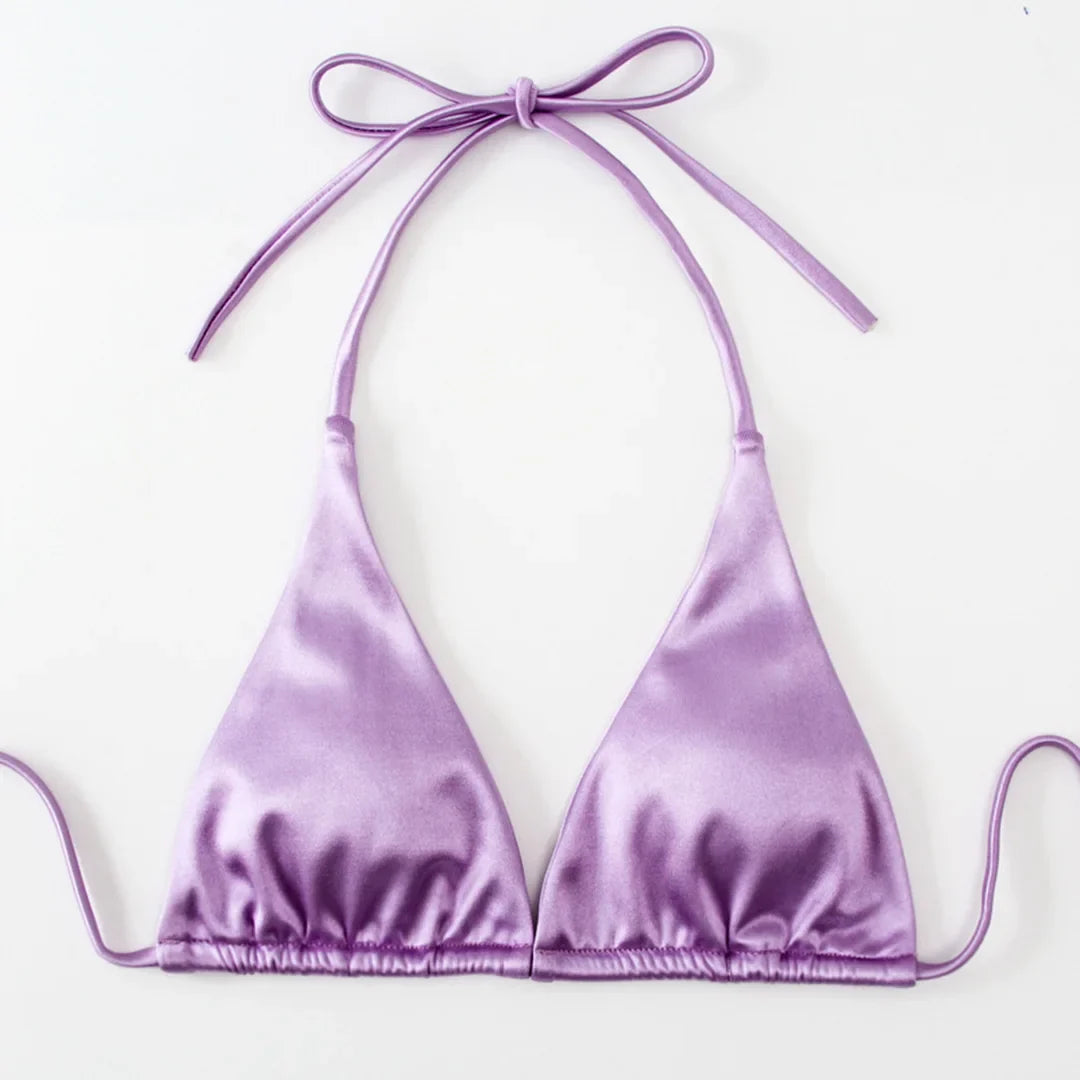 Sexy 13 Colors Halter Satin Brazilian Bikini Women Swimwear Female Swimsuit Two-pieces Bikini set Bather Bathing Suit Swim V4966