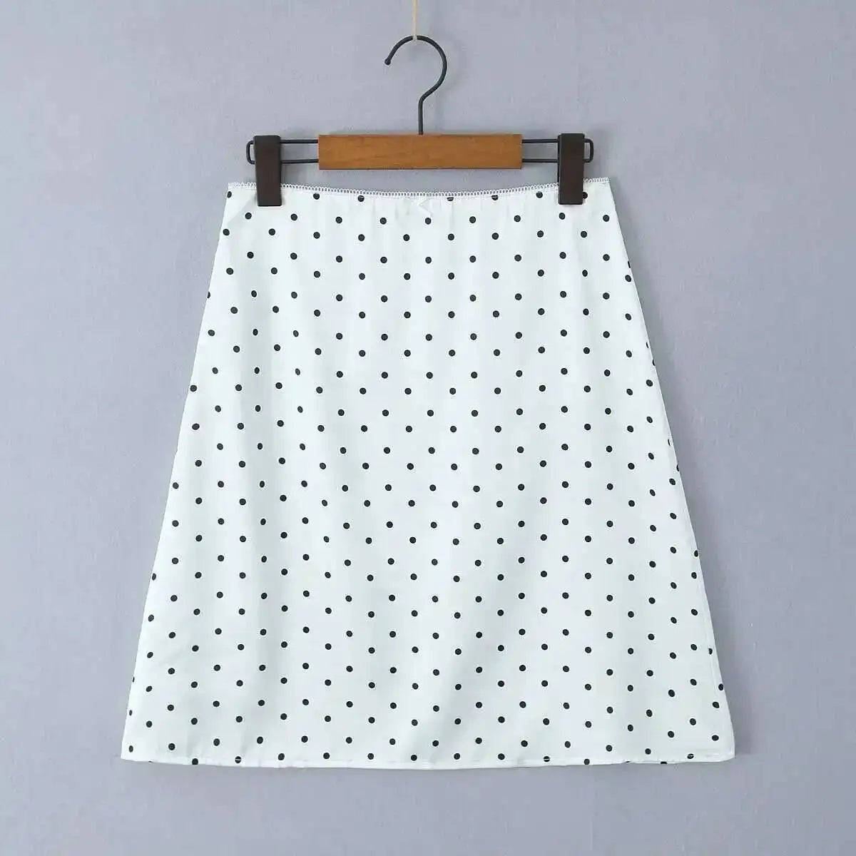2026 Women Vintage Black White Polka Dot A-line Knee Length Skirt Sexy Low Waist Holiday Summer Skirts Slim Mini Skirts J7L2